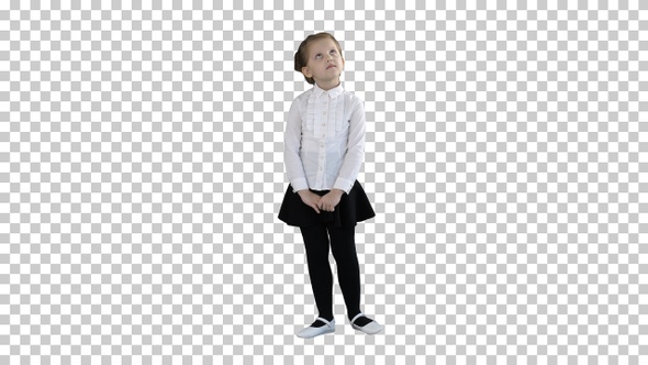 Cute Preschool Girl Standing Being Shy Looking Around and Thinking