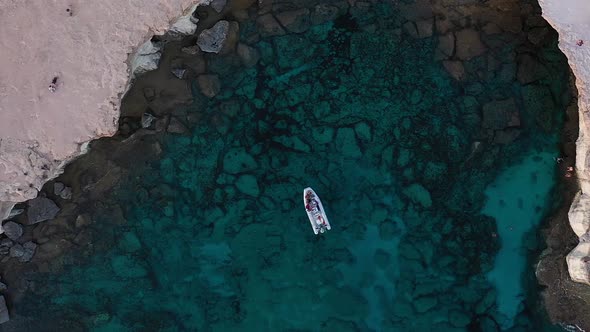 Aerial view of the boat in sea