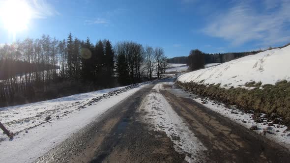 winter car drive in sunny day 