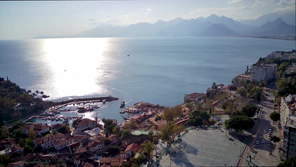 Aerial drone photograph of Antalya bay in Antalya city.