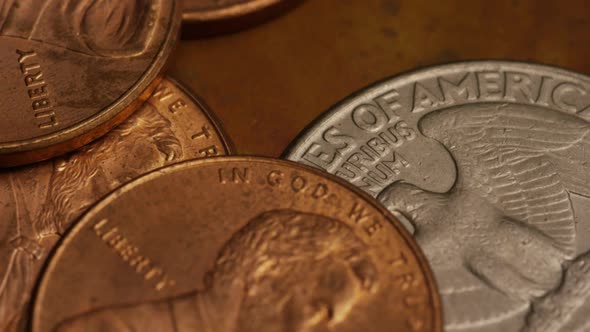 Rotating stock footage shot of American monetary coins - MONEY 0275