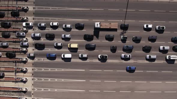 Cars Waiting in Traffic to Go Through Tolls on Highway