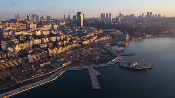 Beyoglu and Besiktas Districts of Istanbul on Sunny Morning in Spring