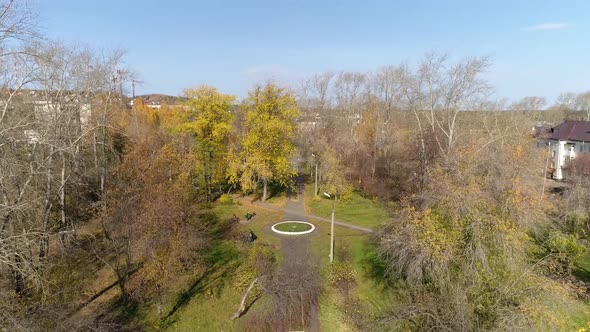 Aerial view of park in a provincial town. Autumn 59