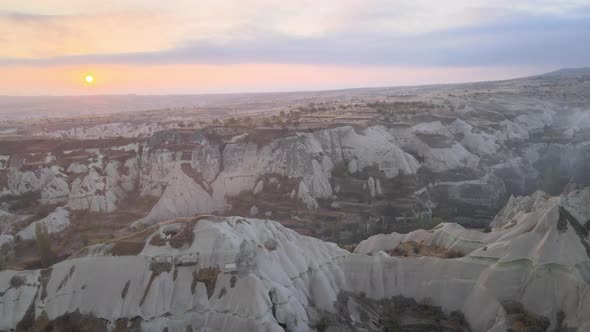 Sun Over Goreme. Cappadocia, Turkey. Aerial View