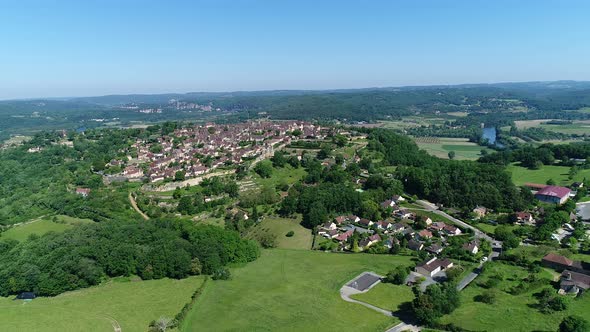 Village of Domme in the Perigord Noir in France seen from the sky
