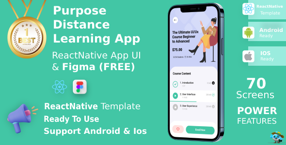 Online Learning Courses for Education App | UI Kit | ReactNative | Figma FREE | Purpose