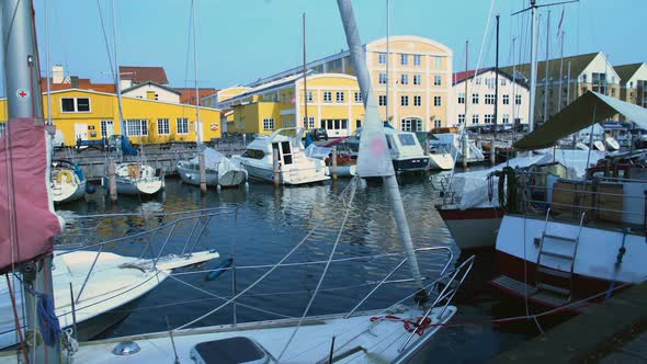 Yachts and Sailboats Docked in Copenhagen Port, Summer Tourism, European Town