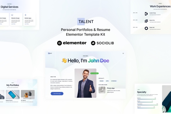 Talent - Personal Portfolios & Resume Elementor Template Kit