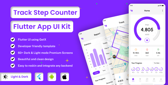 TrackStep - Step Counter | Tracker App | Flutter iOS/Android App Template
