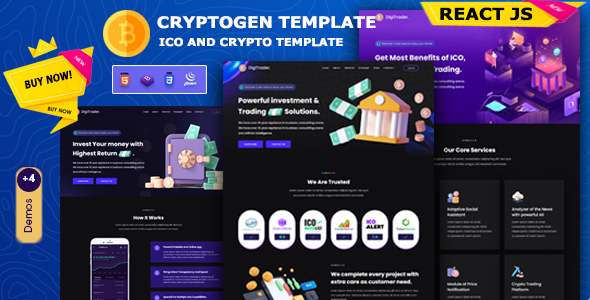 Cryptogen – React js ICO and Crypto LandingPage Template