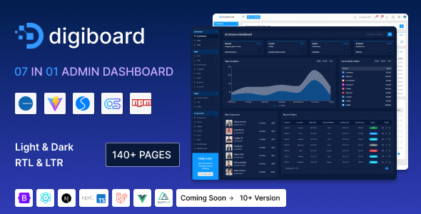 Digiboard - Multipurpose Admin Dashboard Template HTML + VueJs + Reactjs +Nextjs + Nuxtjs + Laravel