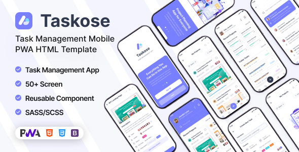 Taskose | Task Management Mobile PWA HTML Template