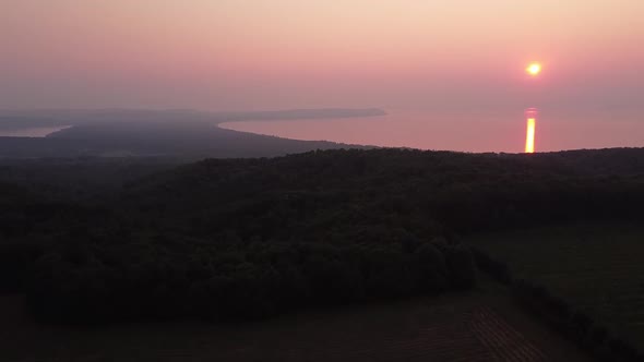 Scenic View Of Glowing Sunset Reflection On Sleeping Bear Dunes National Lakeshore In Pyramid Point