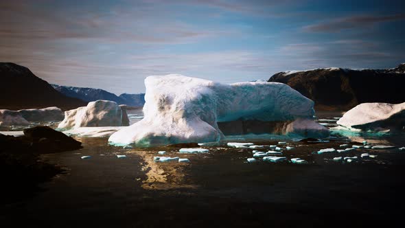 Small Icebergs and Ice Floes in the Sea Near Iceland