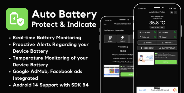 Auto Battery Protect Indicate with AdMob Ads Android