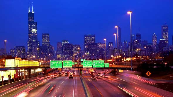 Chicago Skyline And Traffic