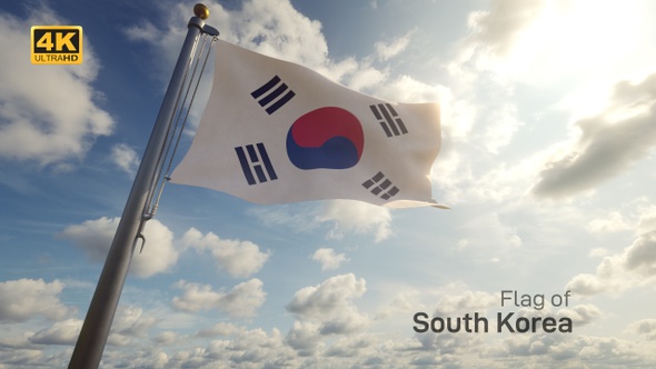 South Korea Flag on a Flagpole - 4K