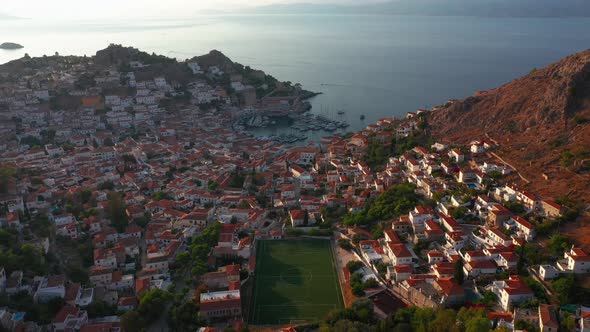 Aerial View of the Old Town on Hydra Island in Greece