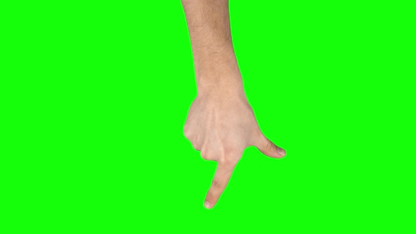 Man Hand Is Performing Spread at Tablet Screen Gesture on Green Screen. Close Up