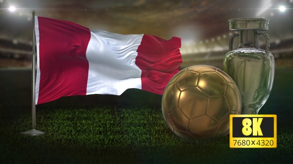 8K Peru Flag with Football And Cup Background Loop