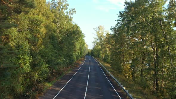 Aerial View From Drone on Asphalt Road at the Forest