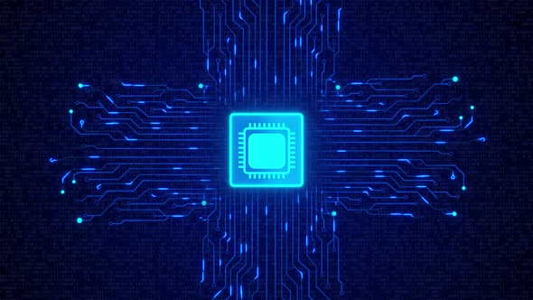 Futuristic HUD Security processor unit on the printed circuit board technology