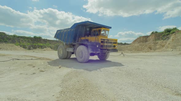 Dump truck driving on a construction site