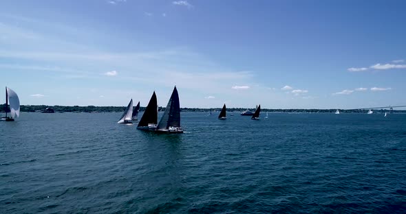 New York Yacht Club12 meter regatta in Newport Rhode Island July 2019.  Racing video from a drone. 4