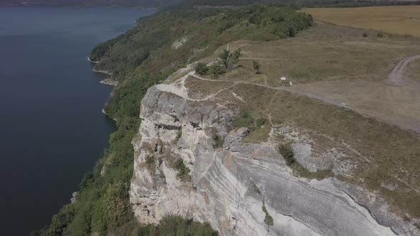 Bakota Bay, Ukraine, Scenic Aerial View To Dniester, Stones Above the Lake Blue Water, Sunny Day