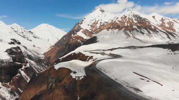 Mountains Road In Winter. Georgian Caucasus