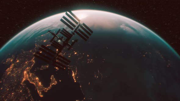 International Space Station in Outer Space Over the Planet Earth Orbit alt