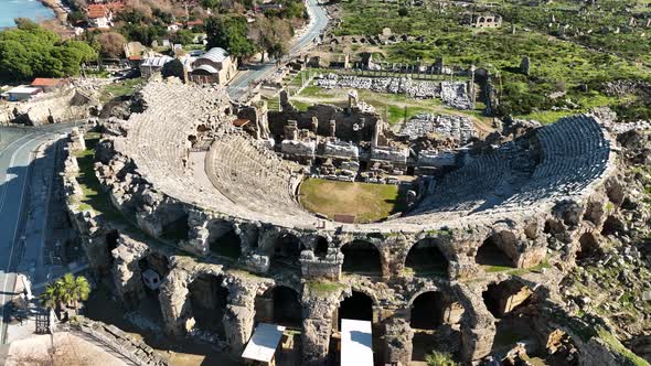 Aerial Footage of the Antique Theater 4 K  Side, Turkey