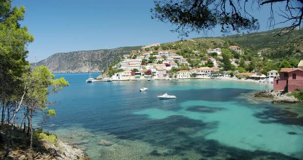 Greece Cephalonia Island Assos Village with Sea Bay on Summer Vacation