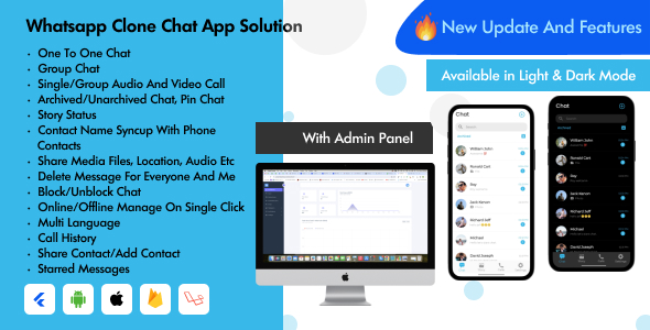 Whoxa - WhatsApp Clone App, Chat App, Audio, Video Call App Flutter Android and iOS with Admin Panel