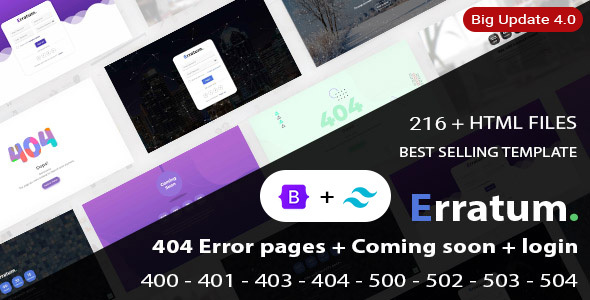 Erratum - 404 Error pages + Coming soon + Login + Signup