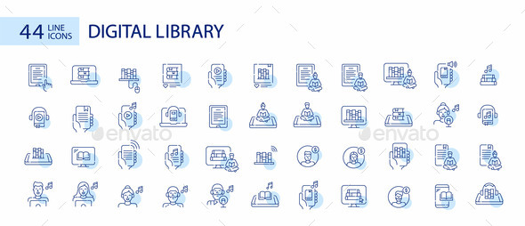 Digital Library Icons Set