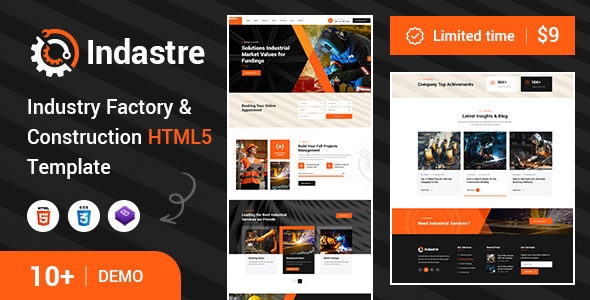 Indastre – Industry Factory and Construction HTML5 Template – 1 Sold!