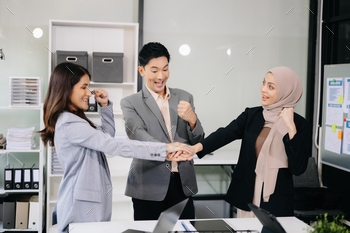Business partnership handshake concept.Photo two coworkers handshaking process.