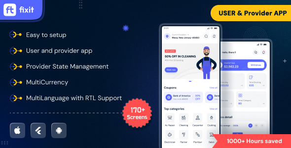 Fixit - On Demand Home Service App | UrbanClap Clone | Flutter UI Kit Template