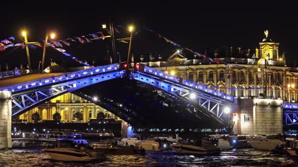 Drawn Palace Bridge and Winter Palace at Night