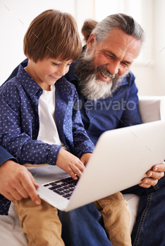 Helping grandpa with the laptop