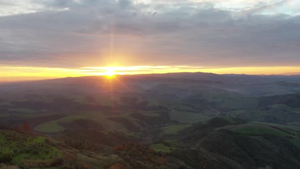 Rolling Hills of Tuscany at Dusk, Aerial Shot