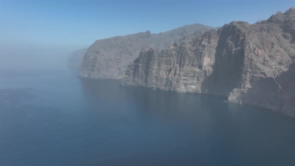 Los Gigantes Steep Huge Cliffs Rock Wall Bordering the Blue Atlantic Ocean Panorama Seascape Aerial