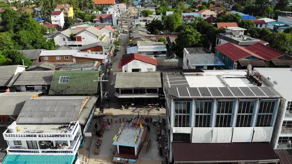 Fisherman Village on Seashore Aerial View of Typical Touristic Place on Ko Samui Island with