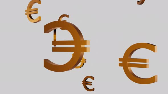 Golden Euro currency signs falling down