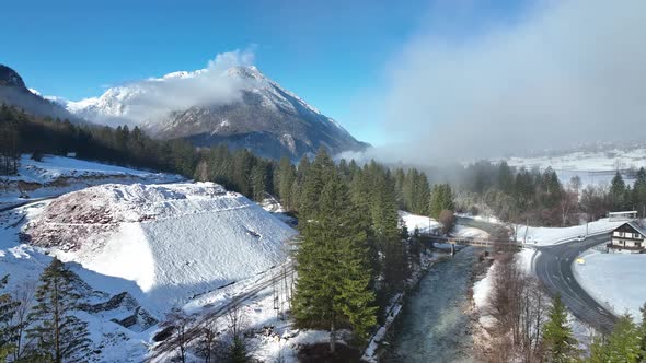 Morning by the river in the mountains