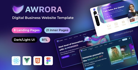 Awrora - AI Blockchain NFT Digital Business React Vue HTML Template
