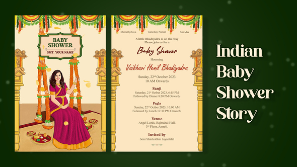 Indian Baby Shower Invitation Card with Caricature