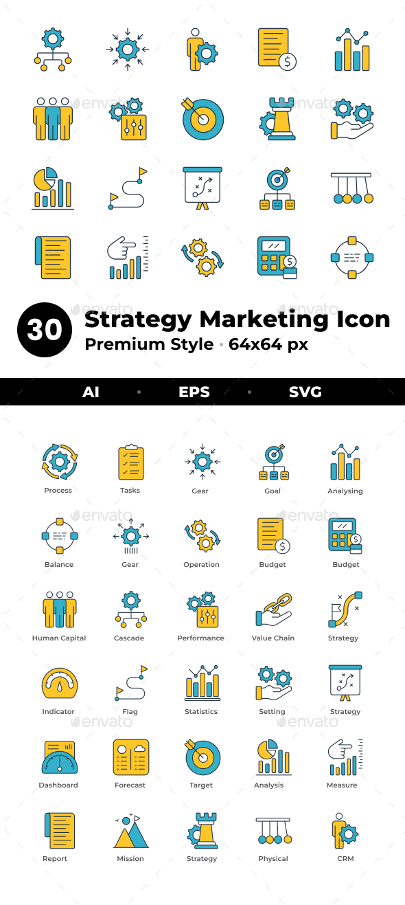 Strategy Marketing Icons Set.